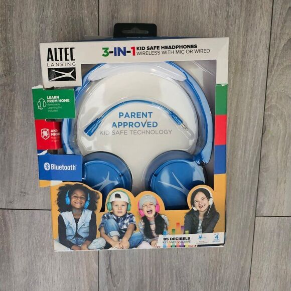 Altec Lansing Kid's Blue 3-in-1 Bluetooth Or Corded Over the Ear Headphones - Picture 3 of 10